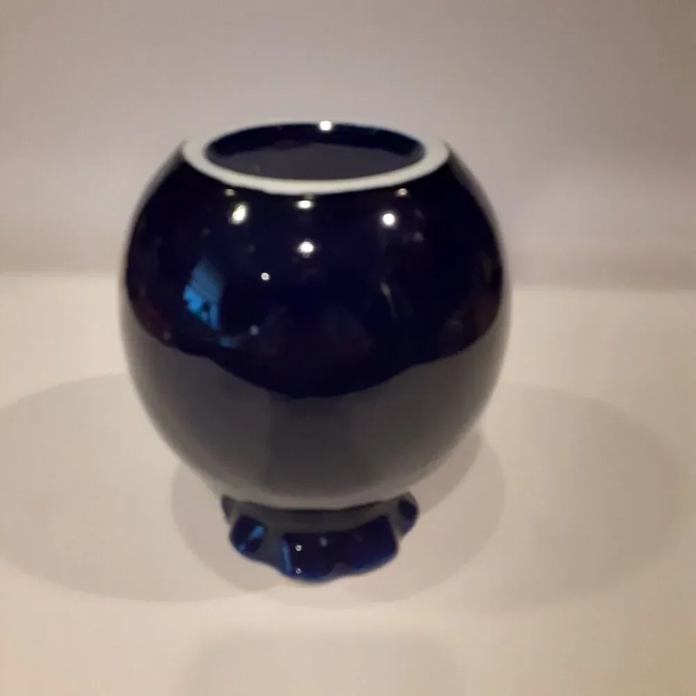 Asian Cobalt Blue Floral Vase Decorative 6.25